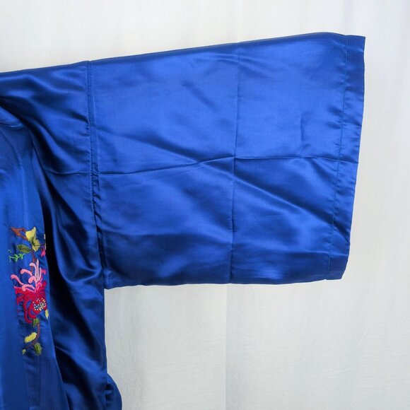 Vintage Golden Dragon Kimono Small Medium Blue Floral Silk Embroidery - Picture 4 of 11